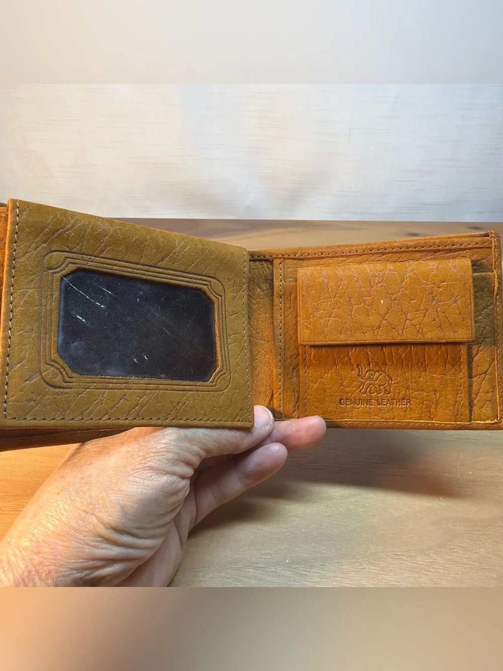 VTG Thailand Leather Wallet Souvenir for Military Personnel Brown Orange Bifold